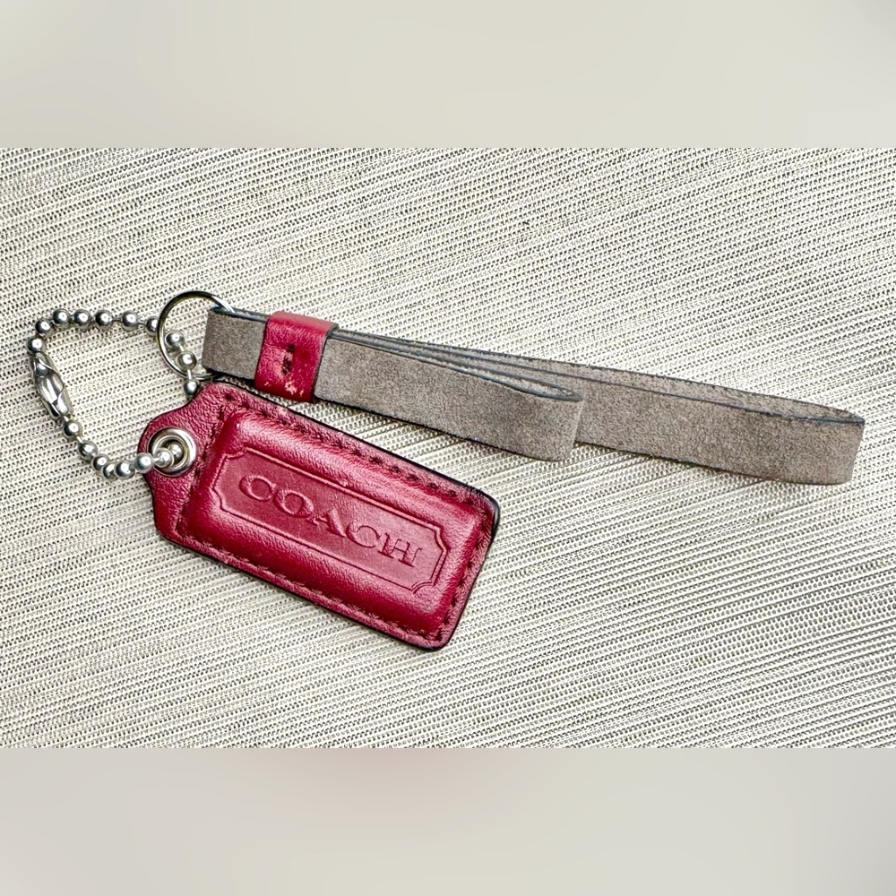 Coach Burgundy & Taupe Leather and Suede Hang Tag & Tassel/Bag Charm - 2.5” & 4”